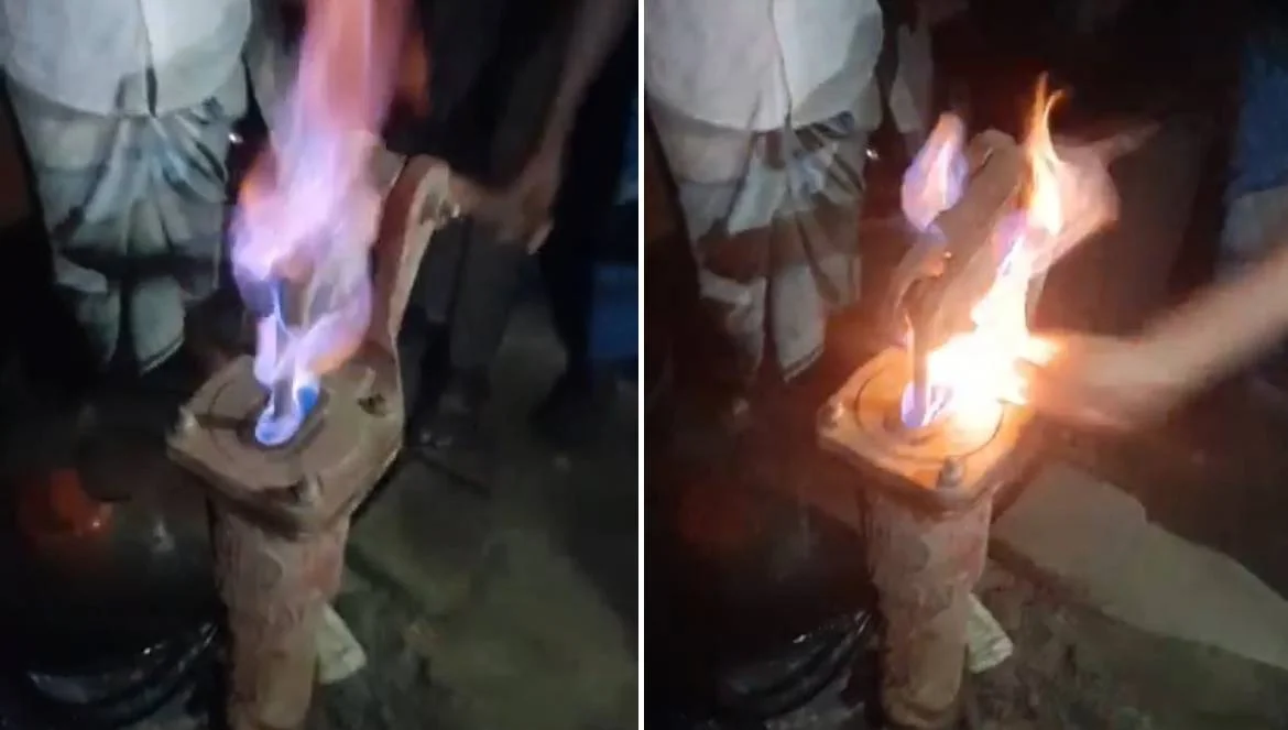 নোয়াখালীতে নতুন টিউবওয়েলে দিয়াশলাই ধরতেই জ্বলছে আগুন